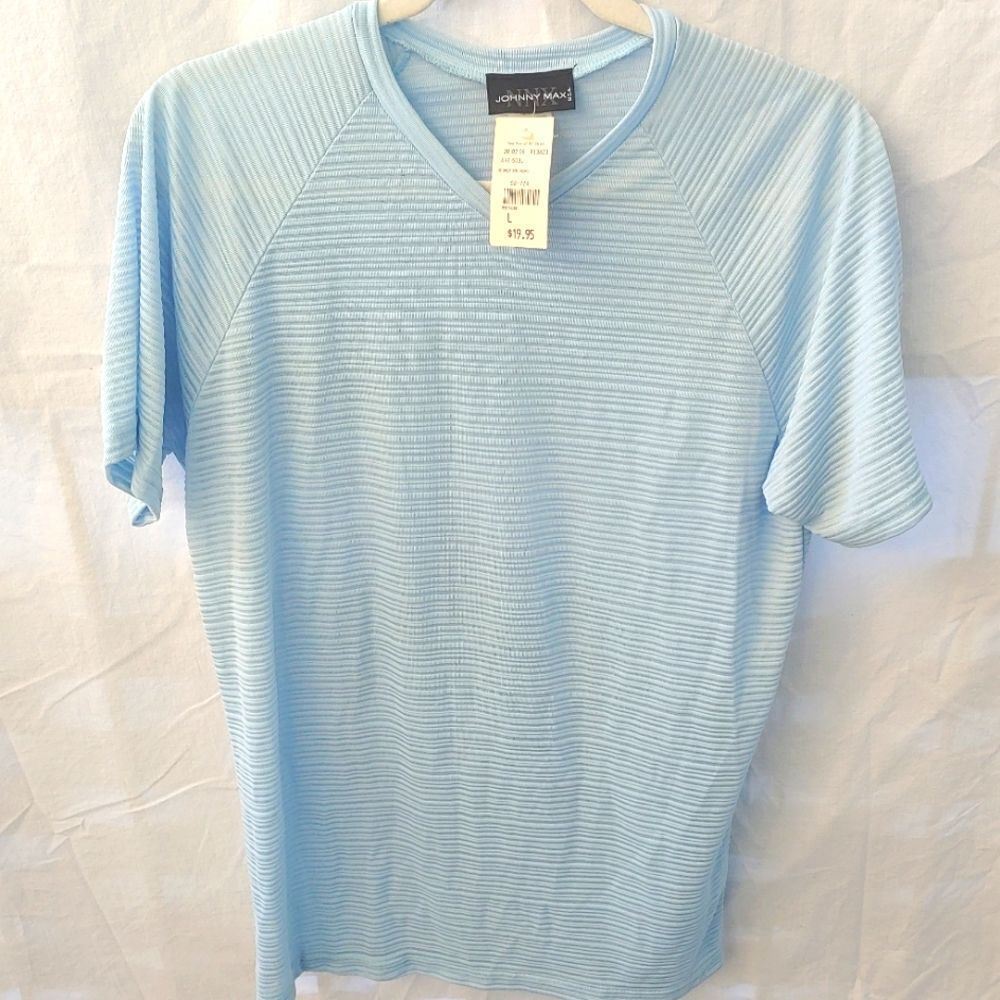 Johnny Max VINTAGE Womens Size Large Baby Blue Ribbed Blouse.